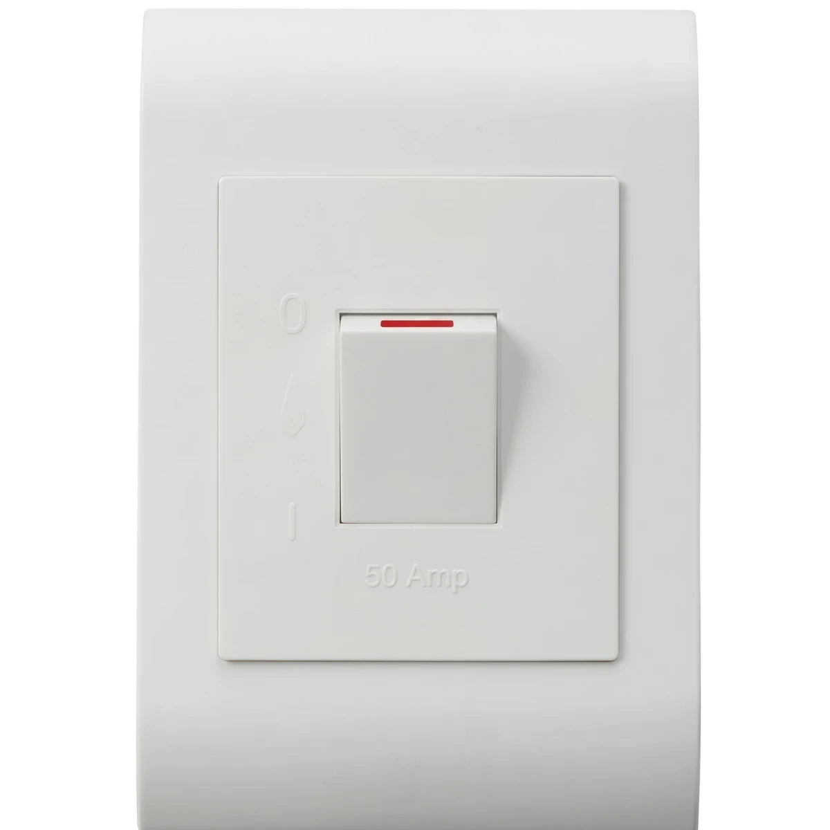 White Apollo 100 X50 50A Contempo isolator switch, a single-gang electrical component for high-amperage circuits.
