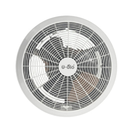 White circular 28W extractor fan with a grille cover and visible fan blades, shown in a front view against a neutral