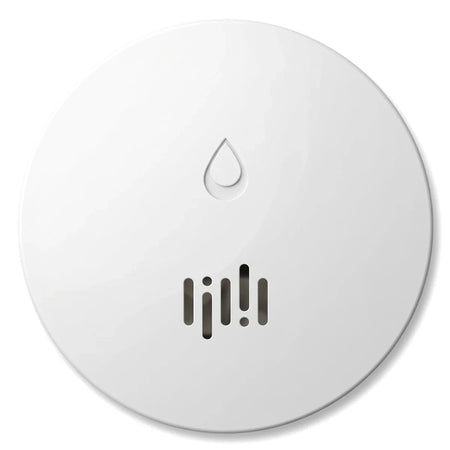 White circular 5 Year Battery Life Carbon Monoxide Alarm with a droplet icon and speaker grilles, front view.