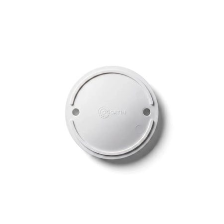 White circular PVC box lid with two screw holes and a faint logo, shown from a top-down view.