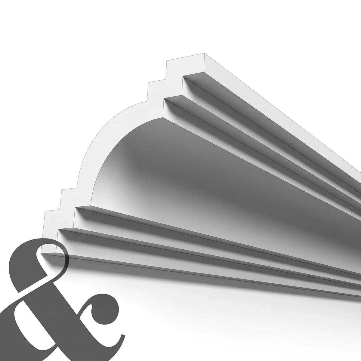 White Grecian cornice moulding, model EPS (B) 80x80x110, shown in an angled view, perfect for interior design and