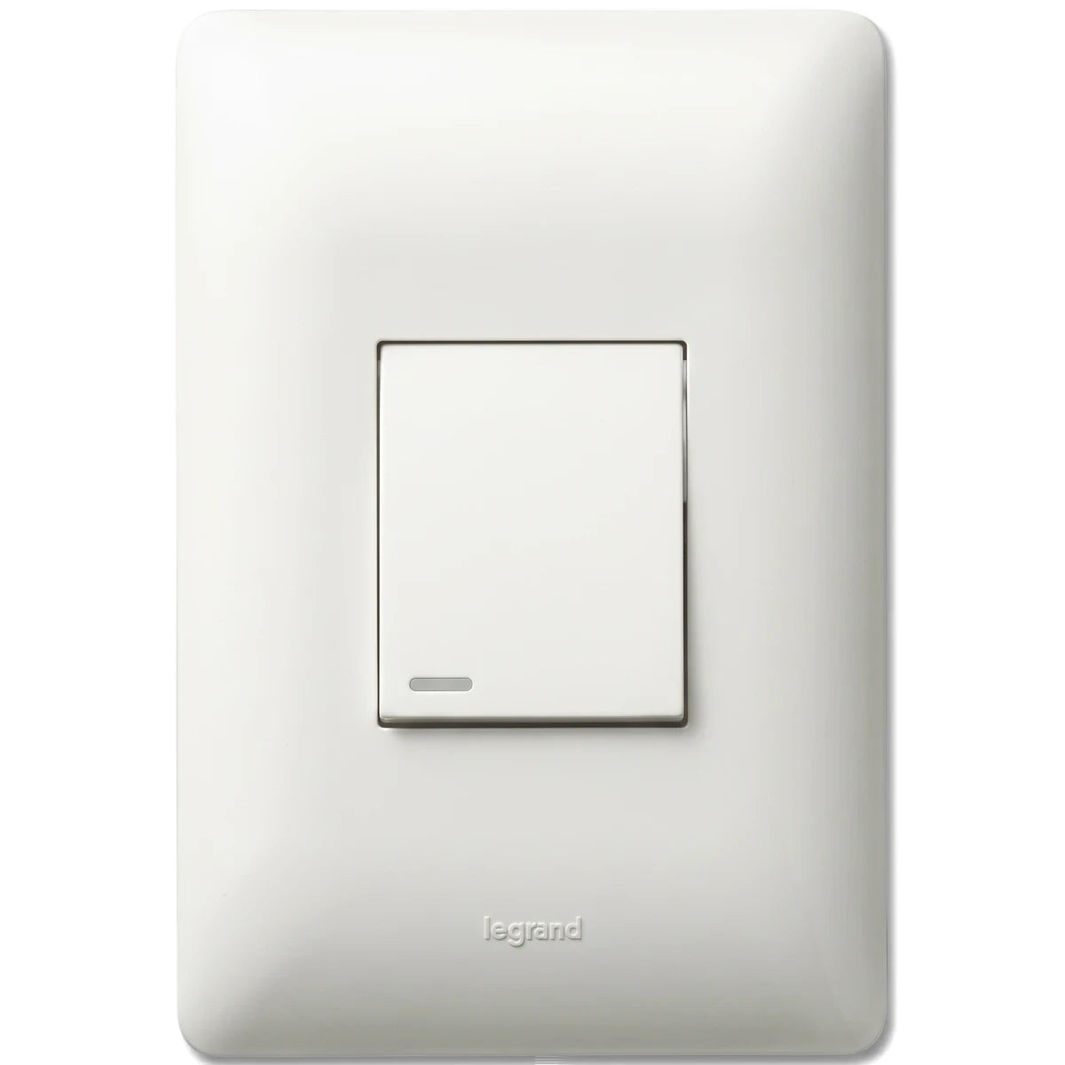 White Legrand 1 Lever Intermediate Switch with a matching wall plate, viewed head-on as an electrical fixture.
