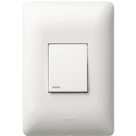 White Legrand 1 Lever Intermediate Switch with a matching wall plate, viewed head-on as an electrical fixture.