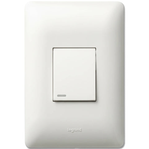 White Legrand 1 Lever Intermediate Switch with a matching wall plate, viewed head-on as an electrical fixture.