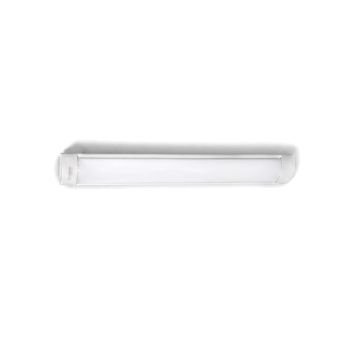 White metal 2-foot LED batten light with a PC cover, 18W and 6500K, for even illumination.