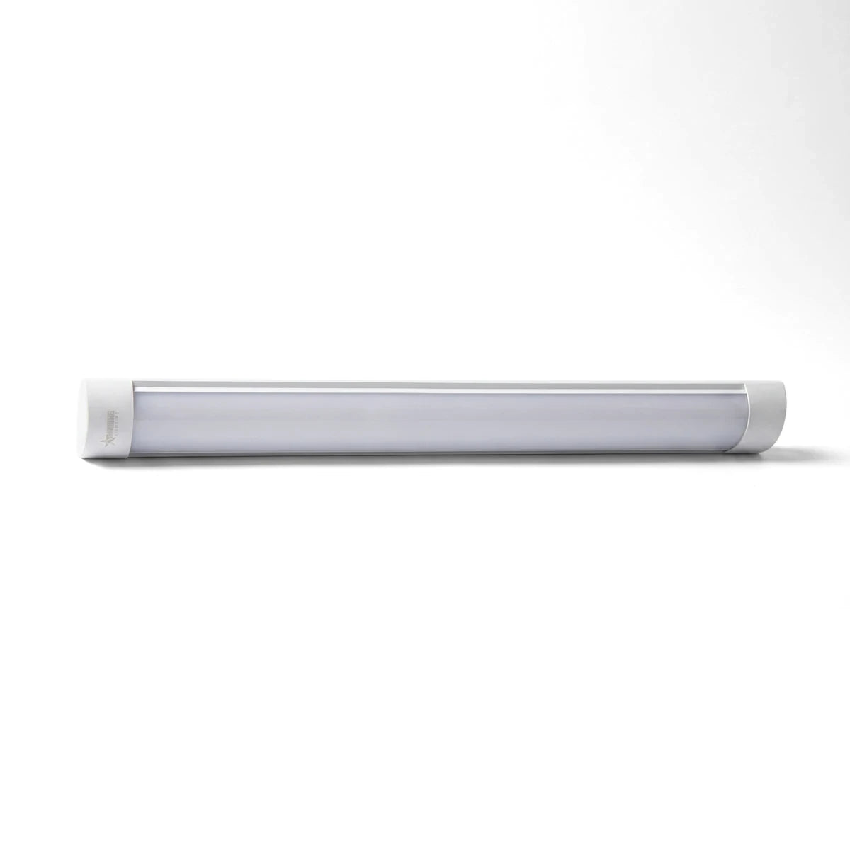 White metal with PC cover 4-foot LED batten light, 36W 6500K, slim white linear fixture front view.