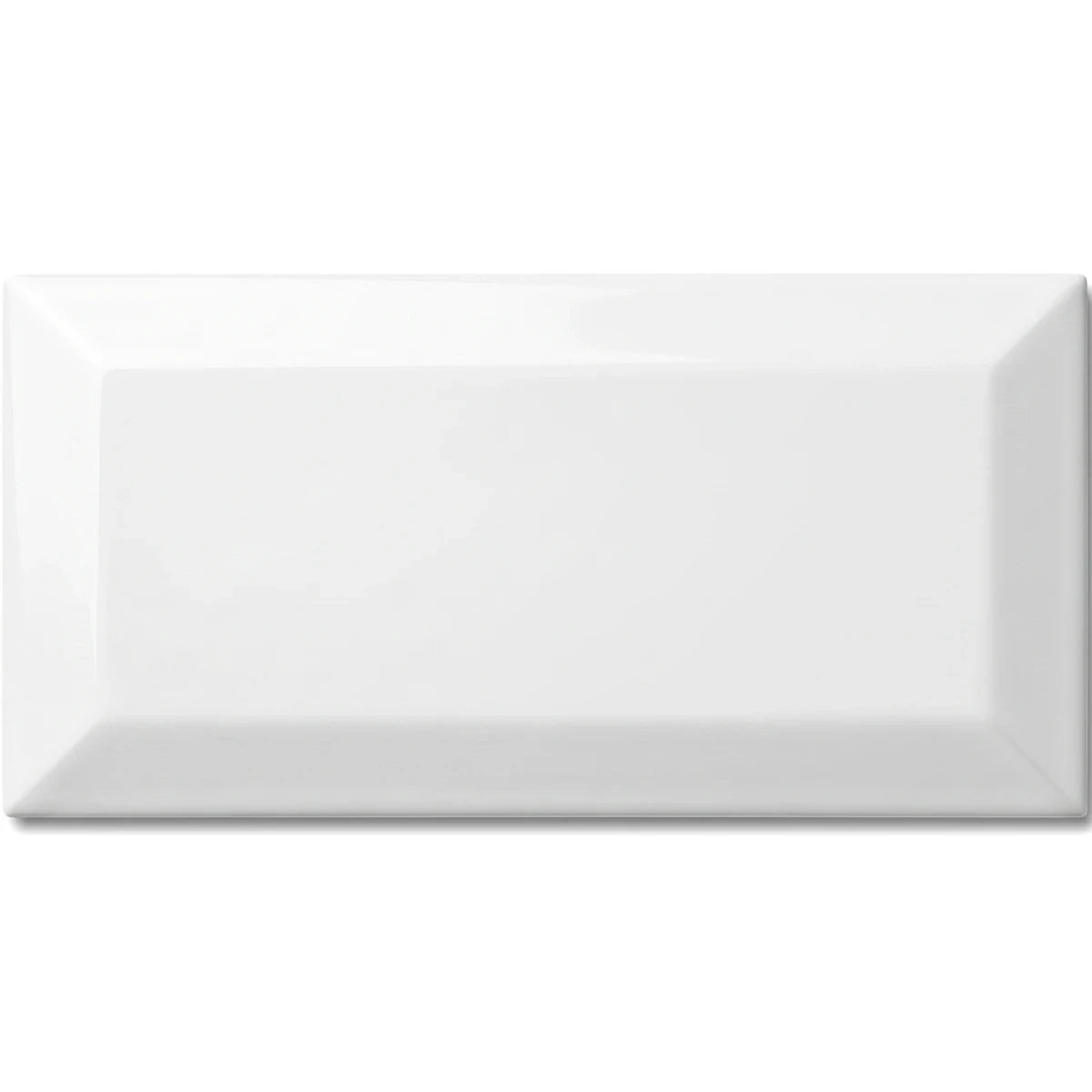 White Metro Bevel ceramic tile with a glossy finish and distinct beveled edges, ideal for contemporary wall applications.