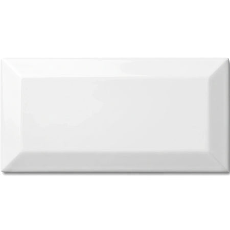 White Metro Bevel ceramic tile with a glossy finish and distinct beveled edges, ideal for contemporary wall applications.