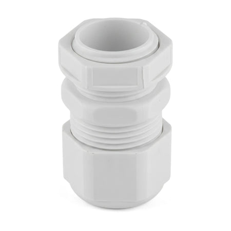 White No. 1 threaded PVC gland kit shown vertically, highlighting its durable construction and secure cable sealing design.