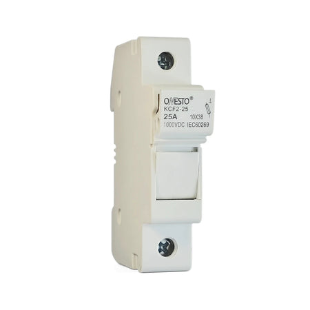 White Ovesto 1 Pole Fuse Switch Fuse Holder for electrical circuits, shown from a front-angle view.
