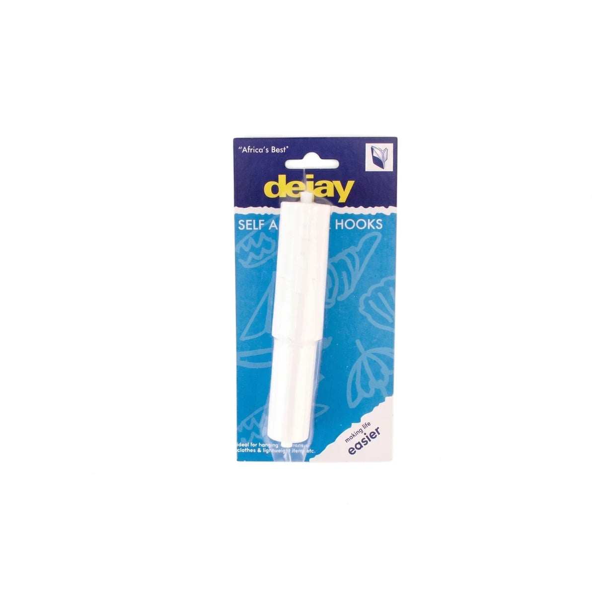 White plastic insert for a toilet paper holder, displayed in its blue and white retail packaging against a clean background.
