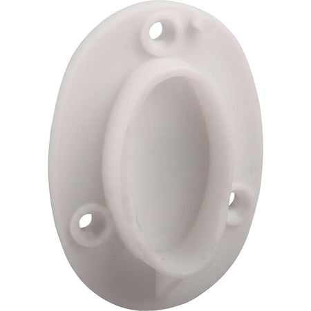 White plastic oval rail bracket, 19mm, for closet rods, with three mounting holes, shown from a slightly angled view.