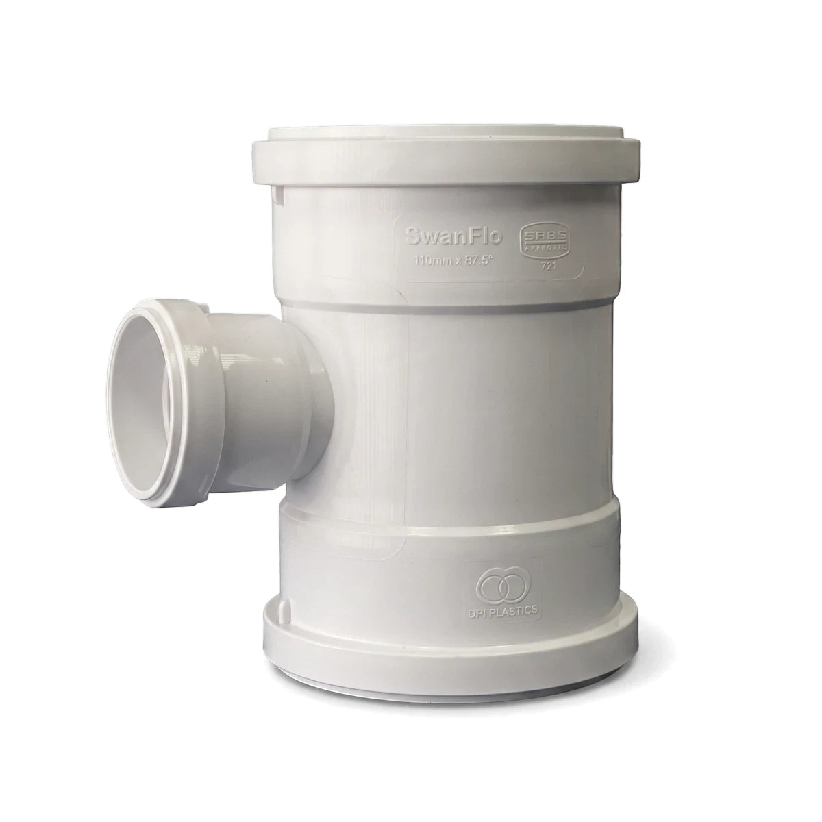 White plastic Soil/Vent Single Reducing Plain Junction, 110mm x 50mm x 87.5-Degree, for plumbing systems.