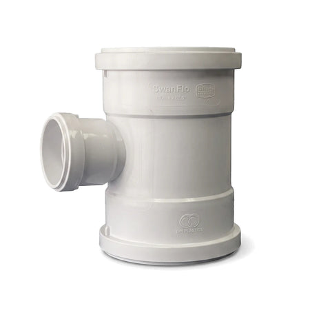 White plastic Soil/Vent Single Reducing Plain Junction, 110mm x 50mm x 87.5-Degree, for plumbing systems.