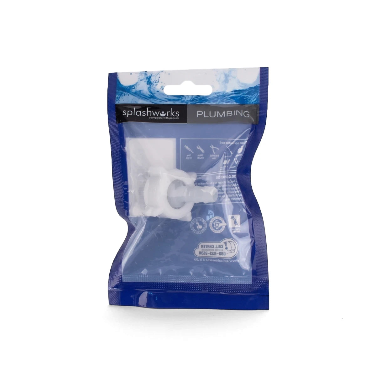 White plastic Straight Hose End Piece Adapter in clear packaging, for plumbing installations.
