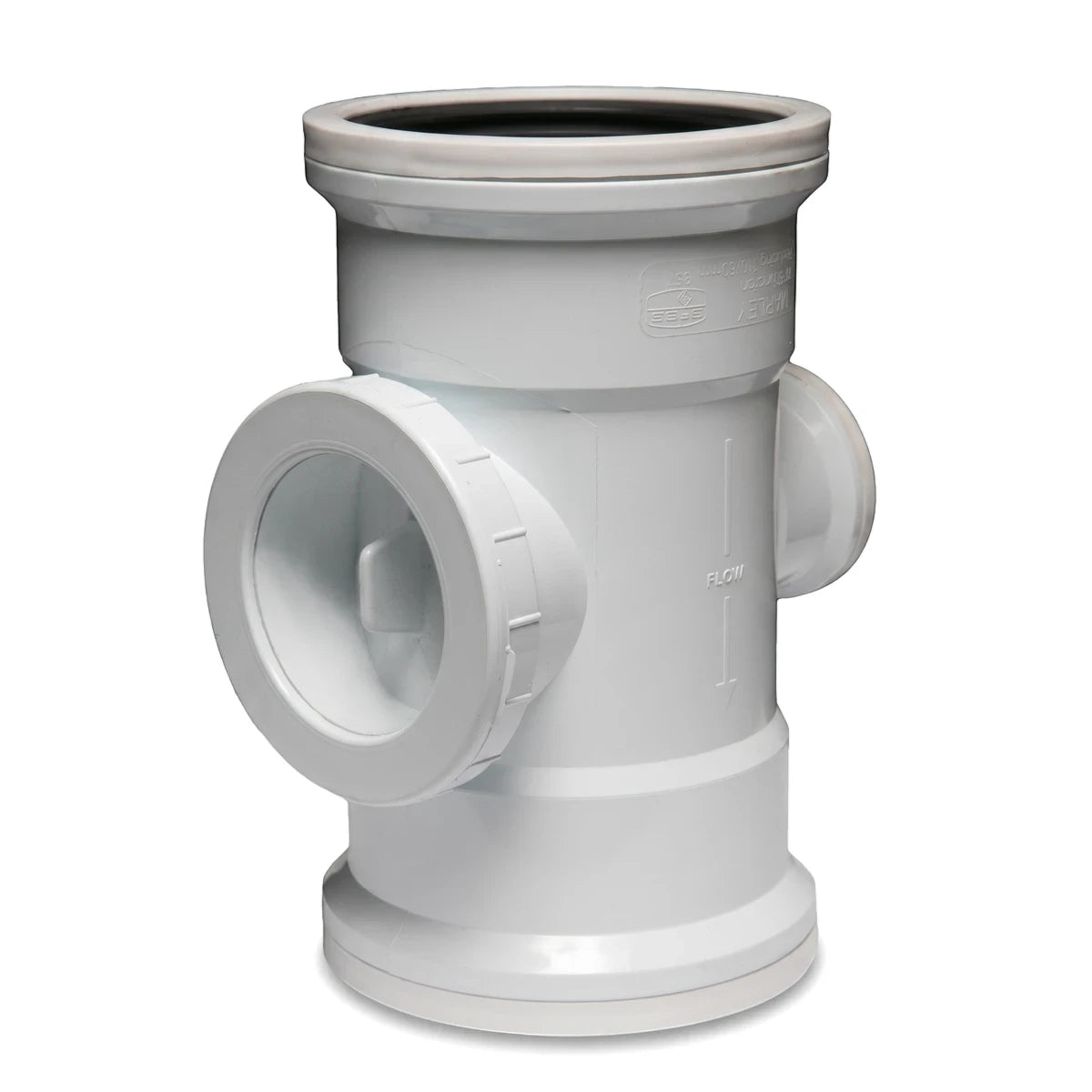 White PVC soil/vent reducing single junction with access heel, 95-degree, for plumbing systems.