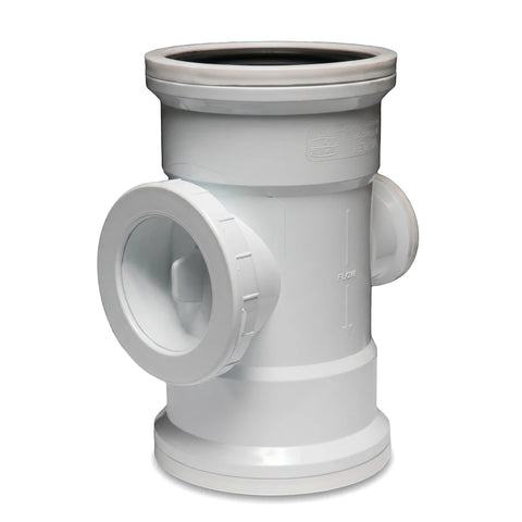 White PVC soil/vent reducing single junction with access heel, 95-degree, for plumbing systems.