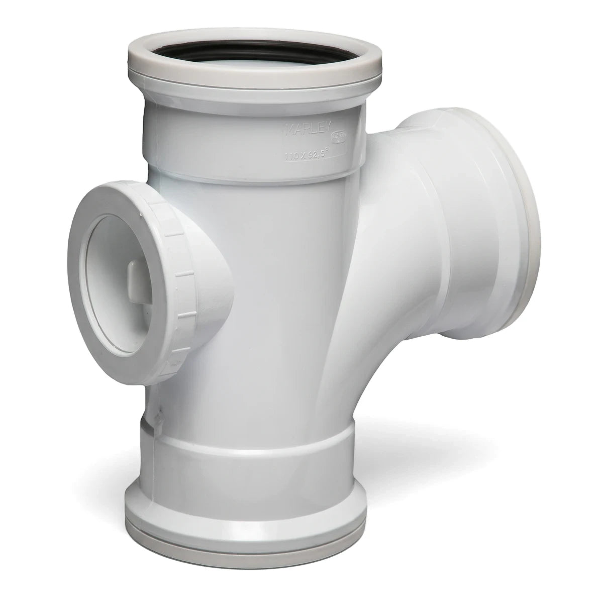 White PVC soil and vent single junction with access heel, 110mm x 95-degree plumbing fitting shown at an angle.