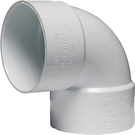 White PVC Waste E-Spec Plain Bend, a 50mm x 87.5-degree plumbing fitting shown in an angled view.