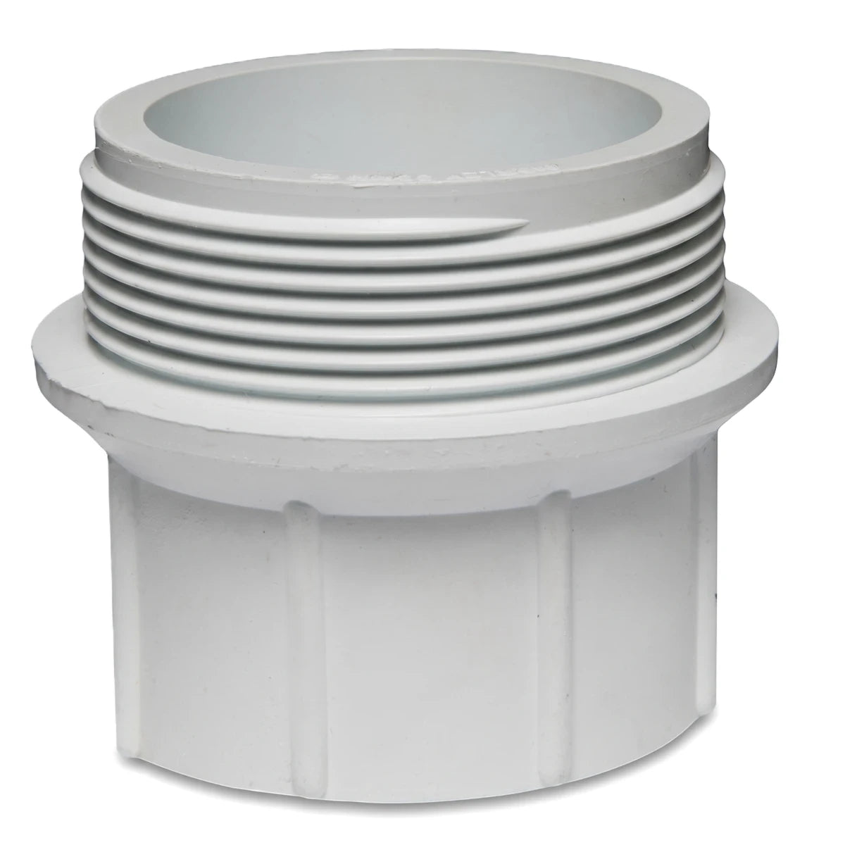 White Pvc Waste Male Bsp Adapter, 1 1/2" X 40mm, featuring external threads for pipe connection.