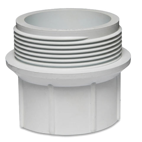 White Pvc Waste Male Bsp Adapter, 1 1/2" X 40mm, featuring external threads for pipe connection.