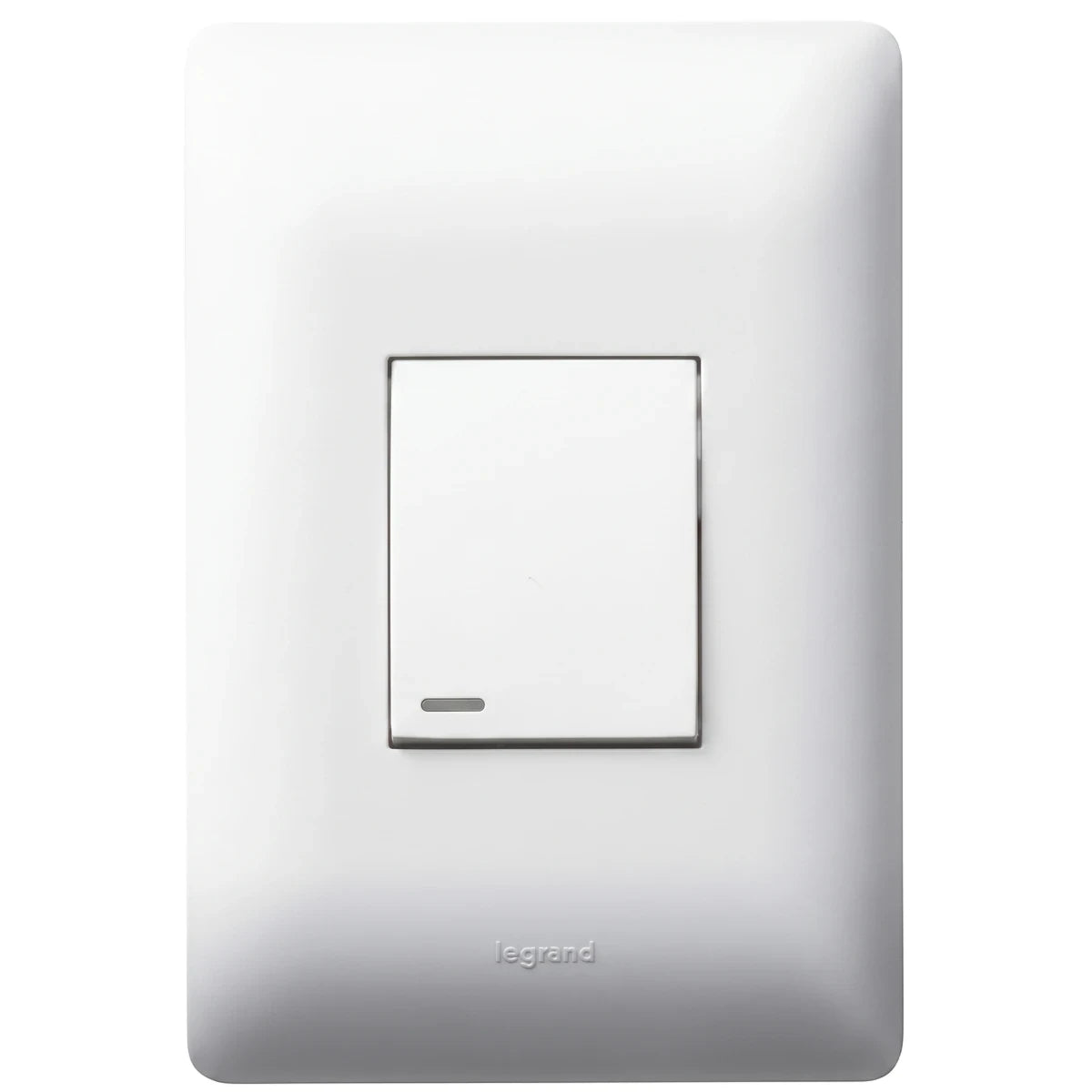 White rectangular 1 Lever Dimmer Switch for electrical installations, featuring a single toggle and indicator light.