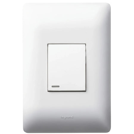 White rectangular 1 Lever Dimmer Switch for electrical installations, featuring a single toggle and indicator light.