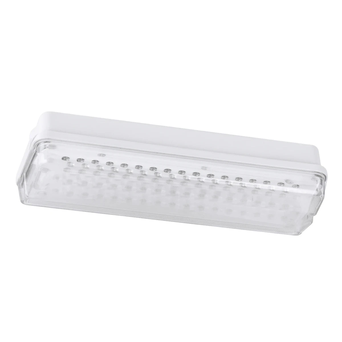 White rectangular Emergency Blackout Light with a clear front cover displaying multiple internal LED components.