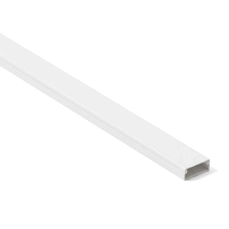 White rectangular PVC cable trunking, 16x40x3m, shown at an angle. For organizing and concealing electrical wires.