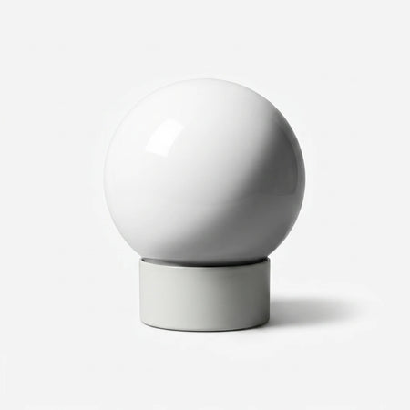 White spherical light fixture with a frosted glass sphere and a cylindrical base, shown against a plain white background.