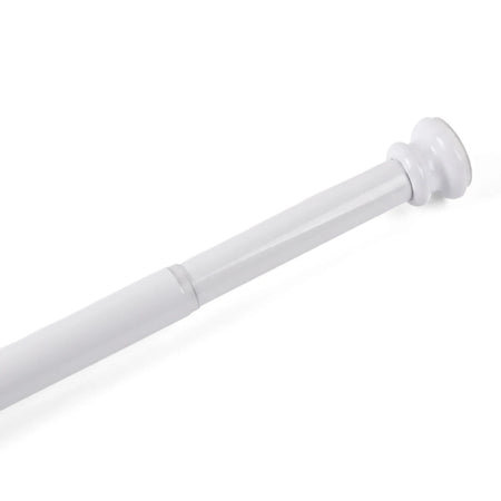 White telescopic shower curtain rod, small size 80-135cm, with decorative end cap for bathroom or closet use.