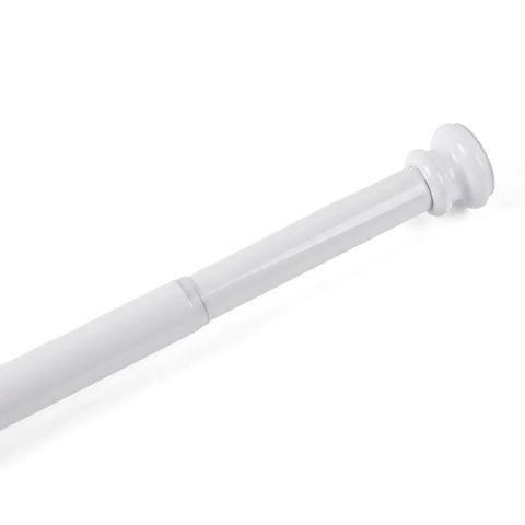 White telescopic shower curtain rod, small size 80-135cm, with decorative end cap for bathroom or closet use.