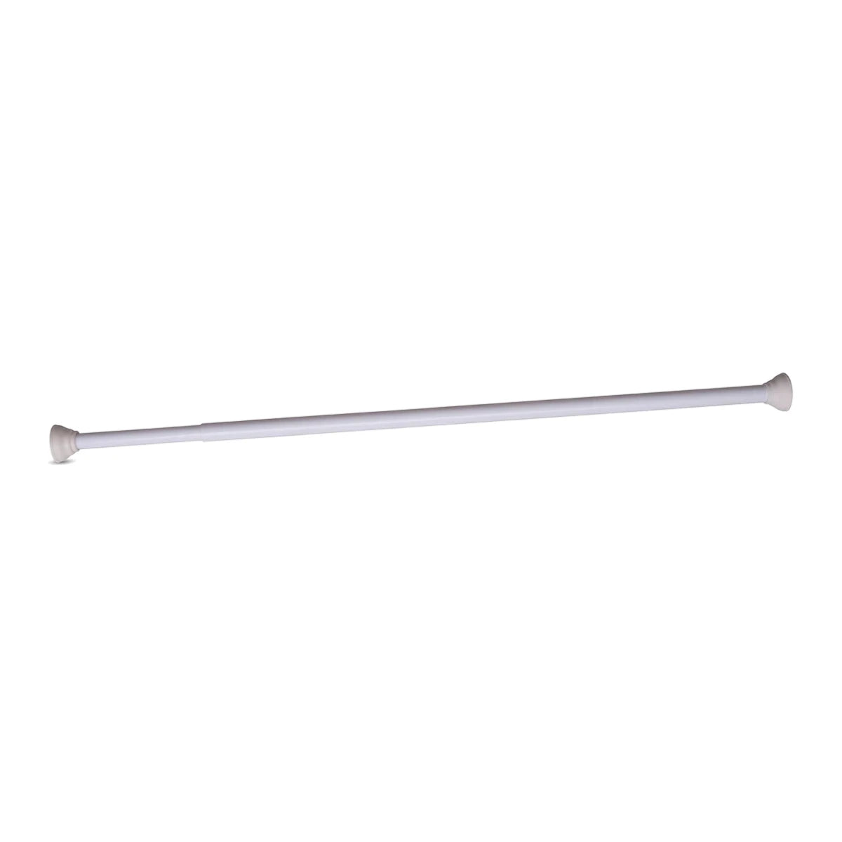 White Telescopic Shower Rail 85-130cm tension rod, straight adjustable bar with round end caps for shower curtains.
