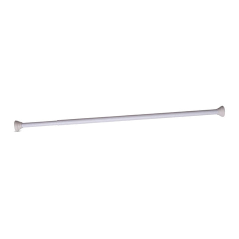 White Telescopic Shower Rail 85-130cm tension rod, straight adjustable bar with round end caps for shower curtains.