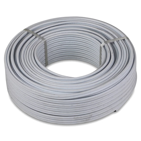 A full roll of white Wire Surfix 1.5mmx100M electrical cable, tightly coiled and secured, shown from a slightly elevated