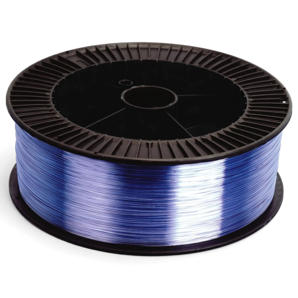 A full spool of Xtraweld 2 Er70S-6 0.9mm 15Kg welding wire, coiled in a vibrant blue hue on a black plastic reel.