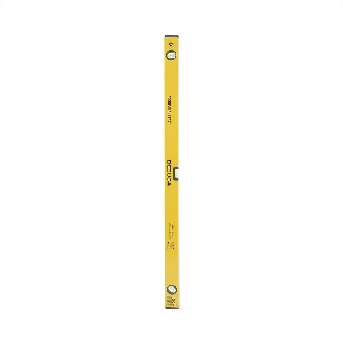 Yellow 100cm aluminum spirit level with three vials for accurate measurement and leveling.