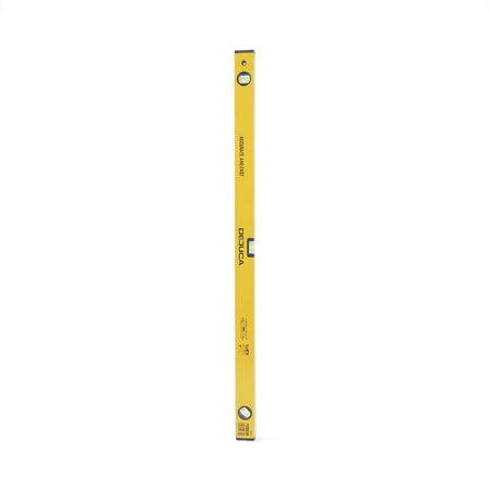 Yellow 100cm aluminum spirit level with three vials for accurate measurement and leveling.