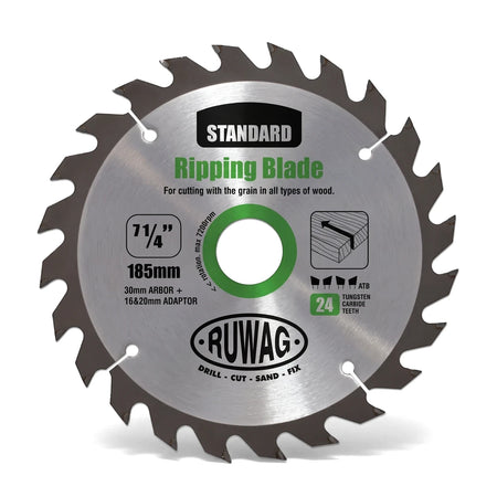 Z24 standard tungsten carbide ripping saw blade, silver, 185mm, for cutting wood.