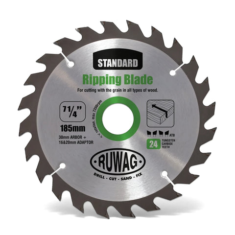 Z24 standard tungsten carbide ripping saw blade, silver, 185mm, for cutting wood.