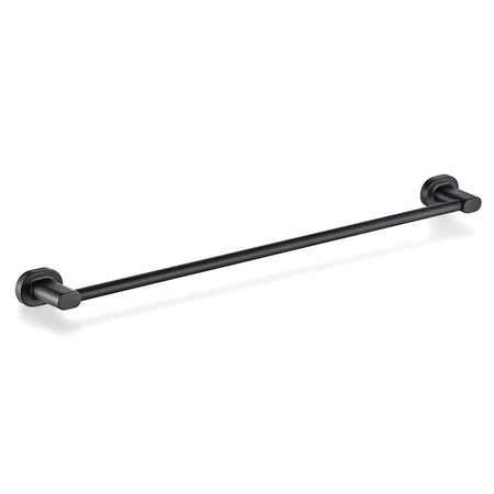 Zenna black single towel rail with a matte finish, designed for modern bathroom wall mounting.