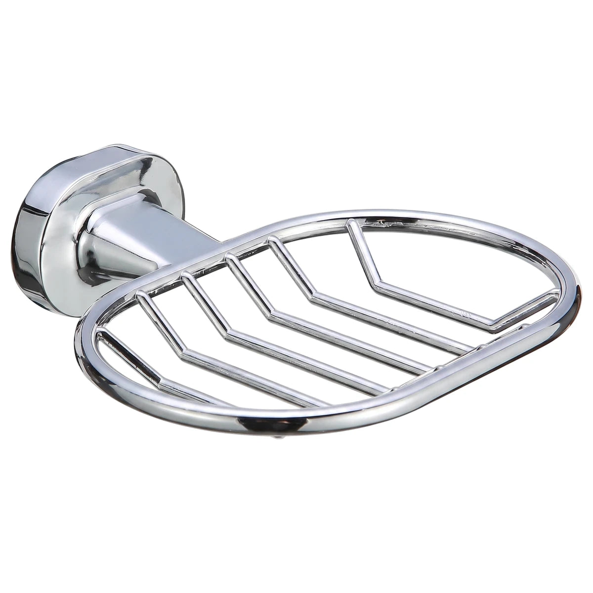 Zenna Soap Basket in chrome finish, wall-mounted metal soap dish with raised spokes for drainage and quick drying.