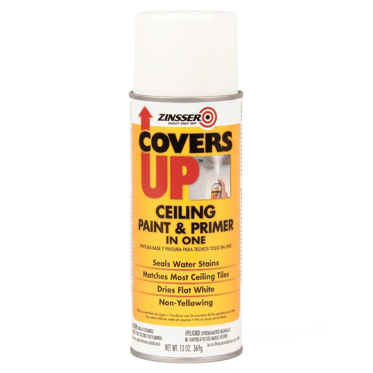 Zinsser Covers-Up Stain Sealer Spray, Ceiling Paint & Primer in One, white aerosol can, 13 oz