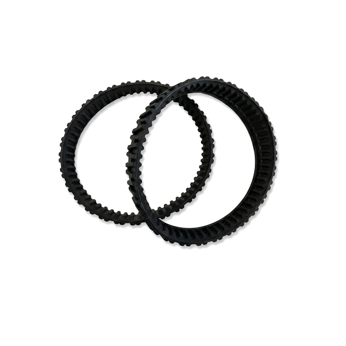 Two black circular toothed Zodiac Ax20 Pool Cleaner Replacement Tracks for pool cleaning systems.