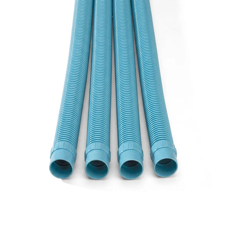 Four blue corrugated Zodiac Long Life Pool Hoses, 1.2M length, arranged vertically.