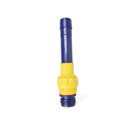 Blue and yellow plastic Zodiac Outer Extension Pipe for New Classic, shown vertically on a white background.