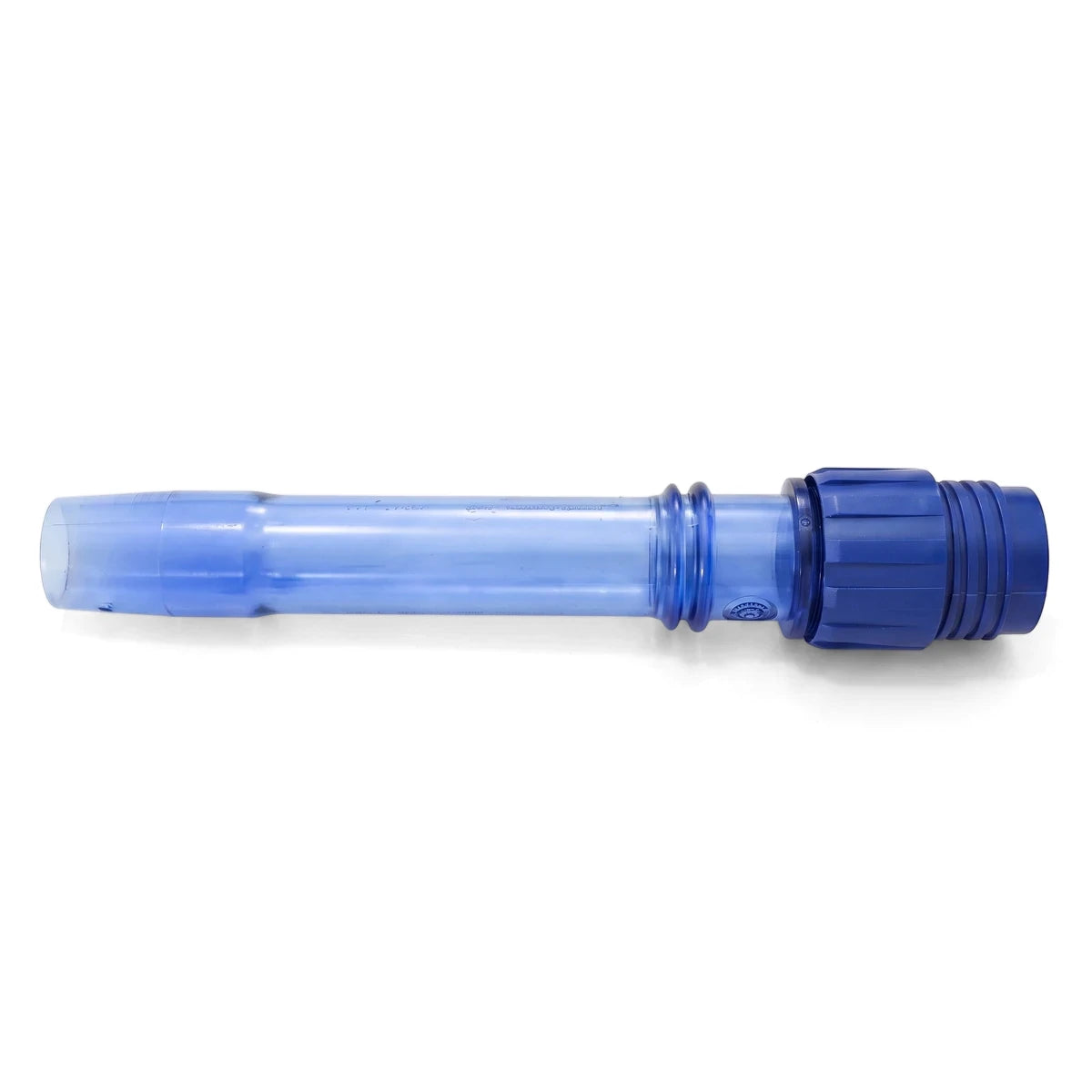 Translucent blue plastic Zodiac Twist Lock Outer Extension Pipe for Pacer, shown horizontally on a white background.
