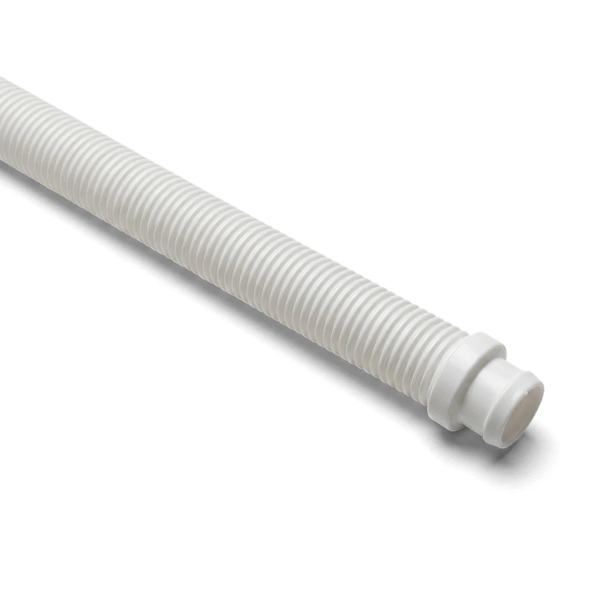 White Zodiac 1.2M pool hose with a ribbed texture and connector end, shown angled diagonally.