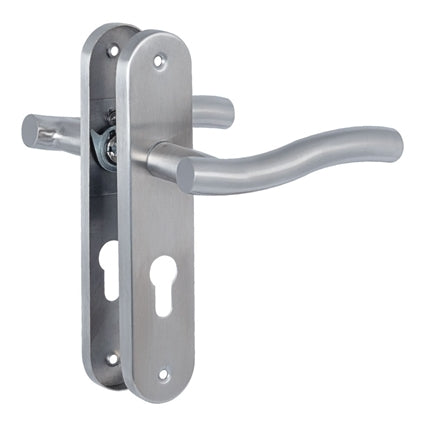 Wave Stainless Steel Handles on Back Plate with euro profile cylinder keyhole piercing
