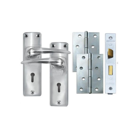 Samson Chrome Plated 2 Lever Lockset With Hinges 100mm